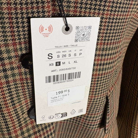 ZARA NWT Brown Tweed Plaid Fitted Blazer in Sz S - Picture 6 of 10